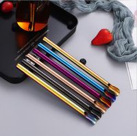 Wholesale Colorful Stainless Steel Drinking Straw Creative Spoon Head Portable Summer Milk Tea Smoothie Bar Counter Kitchen Drinkings Straws