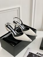 Wholesale 2022 Womens sandals leather sole designer high heels black white diamond chain decoration banquet women shoes silk face sexy formal shoe slippers