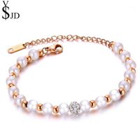 Wholesale Classic Rose Gold Color Simulated Pearl Bracelets For Women Rhinestone Ball Wristband Bracelet Gifts Jewelry Bangle