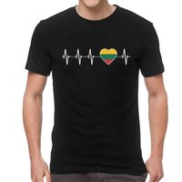 Wholesale Men s T Shirts Lithuanian Heartbeat T Shirts Men Short Sleeve Cotton T shirt Pride Patriotic I Love Lithuania Country Flag Heart Tee Top Tsh