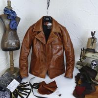 Wholesale Men s Leather Faux Oil Wax Spot Italy Selling Rider Bear Japanese Head Layer Cowhide Restoring Ancient Village Brown Jacket
