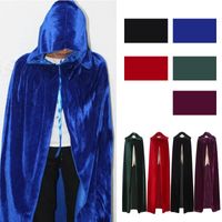 Wholesale Adult Men Women Velvet Hooded Halloween Costumes Cloak Medieval Witch Vampire Magician Cape Fancy Dress Cosplay Coat