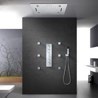 Wholesale Touch Panel Control Light LED Showerhead Sets mm Big Water Flow Faucets Bathroom Massage Fog Shower Panel Systems Stainless Steel Rainfall Waterfall