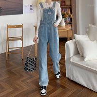 Wholesale Women s Jeans Korean Version Of Loose Straight Tube Age Reducing Online Celebrity Wide Leg Denim Bib Women Slim Mop Pants Tide