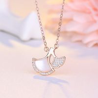 Wholesale Pendant Necklaces IG Luxury Rose Gold Plated Ginkgo Leaf Shell Fan Charm Necklace Elegant Crystal Designer Jewelry For Women Gift