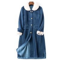 Wholesale Women s Fur Faux Female Mink Collar Real Wool Jacket Winter Coat Women Clothes Korean Sheep Shearling Long Tops ZT4408