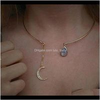 Wholesale Necklaces Pendants Drop Delivery Creative Moon Pendant Open Choker For Ladies Crystal Cuff Collar Necklace Statement Party Fashion Jew