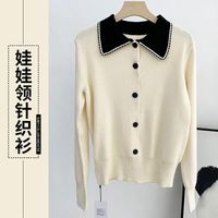 Wholesale Ms Doll Collar Button Design Paragraphs Long Sleeve Knit Lovely Lady Sweater Coat Women s Sweaters