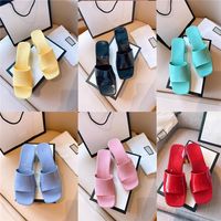 Wholesale Women Designer Beach Thick Bottom Slippers Spring Summer Ladies Pointed Square Toe Sandals Leather Rubber Fruit Slides With Dust Bag Size