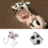 Wholesale Clothing Sets White Milk Cow Infant Baby Girls Hat Diaper Set Pography Props Knitted Born Coming Home Outfits Cute Animal Costume1