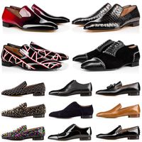 Wholesale Red Bottom Men Dress Shoes with box Flat heel Genuine leather Fashion Loafers Formal Business Shoe Dandelion Flats Big Size Euro