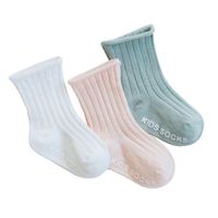 Wholesale 3 Pairs Children Combed Cotton non skid Socks Girls Boys Solid Color Breathable Elastic Sock Spring Autumn Baby Kids Toddlers Soft Stock