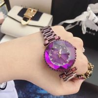 Wholesale Fashion Vivid Purple Women Summer Dress Watches Personalized Faceted Star Glass Crystals Wrist Watch Full Steel Bracelet Wristwatches