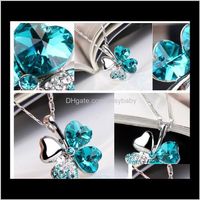 Wholesale Pendants Drop Delivery Fashion Heart Rhinestone Austrian Crystal Necklace Women Girls Four Leaves Clover Pendant Necklaces Jewelry Um
