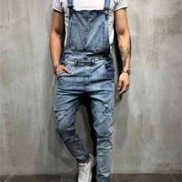 Wholesale Fashion Men jean Distressed Denim Carpenter Overalls Bib Jumpsuits Destroyed Biker Pants