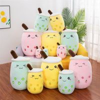 Wholesale Plush toys Cute Cartoon Bubble Tea Cup Shaped Pillow Soft Back Cushion Creative Funny Boba Pearl Milk Pillows For Kids Birthday christmas gifts