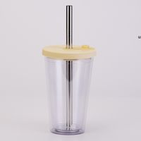 Wholesale 16OZ Reusable Boba Cup Double Wall Thick Plastic Tumbler Leak Proof Design Bubble Tea Mug with straw by sea OWE12666