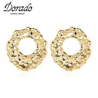 Wholesale Dorado Big Circle Stud Earrings Round Hollow Out Gold Color Women Fasion Modern Brincos Party Birthday Gifts High Quality