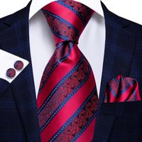 Wholesale Bow Ties Red Burgundy Striped Silk Wedding Tie For Men Handky Cufflink Gift Necktie Fashion Designer Business Party Dropship Hi Tie