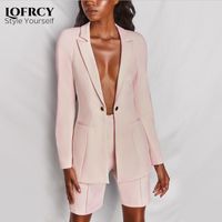 Wholesale Lofrcy Two Piece Set Women Summer Long Sleeve Blazer Coat High Waist Short Suit Female Satin Outfits Women s Tracksuits