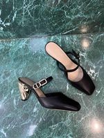 Wholesale Sandals Black white Tone Laminated Lambskin RHODES HEELED SANDAL Adjustable straps with buckle Complete an cm gold finish JY9I
