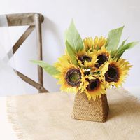 Wholesale Artificial Silk Sunflower Bouquet Heads Yellow White Fake Flowers Arrangements For Living Room Wedding Home Garden Decoration Decorative