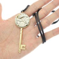 Wholesale Steampunk Skeleton Key Leather Chain Necklace For Women Men Watch Clock Part Hand Gear Movement Pendant Choker Stainless Steel Necklaces