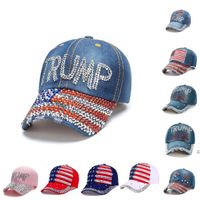 Wholesale USA Flag Trump Baseball Cap Party Hat Election Campaign Cowboy Caps Adjustable Snapback Women Denim Diamond Hats styles RRA10818