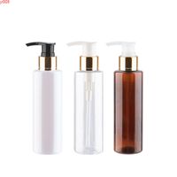 Wholesale 200ml X Round Transparent Lotion Pump Plastic Bottle With Gold Aluminum Screw cc Shampoo Dispenser PET Bottles DIYgood qty