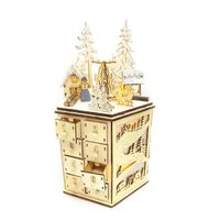 Wholesale Christmas Decorations Wooden Advent Calendar LED Lighted Village House Santa Claus Elk Countdown Ornament With Drawers Box Gi