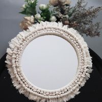 Wholesale Mirrors Home Bedroom Simple Beige Round Macrame Mirror Decor Handmade Bohemian Woven Cotton Wall Hanging Make Up