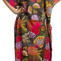 Wholesale bohemian Women s robe dress floral one Indian size dark brown grey