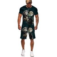 Wholesale Men s Shorts Moon Wolf D Printing Pieces Sets Tracksuit Casual Loose Short Sleeve Animal Suit Harajuku Style Tshirt Beach Camisetas