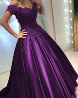 Wholesale Purple Satin Quinceanera Dresses Ball Gown Beaded Sequins Lace Applique Sweet Dresses vestidos de Formal Party Gowns