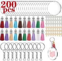 Wholesale 200pcs Keychain Tassel Pendant Making Kit Acrylic Blank Keychains for DIY Projects and Crafts Transparent Circle Discs Key Rings Kimter W40F