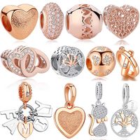 Wholesale 925 Sterling Silver Bead Rose Gold Family Tree Of Original Love Cat Pendant Charm Fit Pandora Charms Silver Bracelet Jewelry Q0531