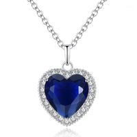 Wholesale Chains Big Peach Heart Micro inlaid Necklace Titanic Of Ocean Blue Love Forever Pendant Velvet Bag