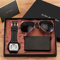 Wholesale Wristwatches Business Gift Set For Men Black Quartz Leather Watches Practical Case Christmas Watch Gifts Kit With Box To Male