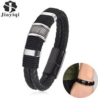 Wholesale Fashion Braided Leather Bracelet Men s Stainless Steel Magnetic Clasp Doublelayer Design Wrapping Bangle Male Jewelry Party Gift Charm Brace