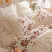 Wholesale Bedding Sets Korean INS Romantic Rose Set Pure Cotton Lace Quilt Bed Skirt Puff Sleeve Princess Style Pilowcase Full Queen King