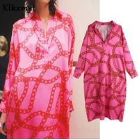 Wholesale Klkxmyt Za Dress Women Fuchsia Oversized Casual Spring Summer Fashion Print Long Sleeve es Woman Large Size