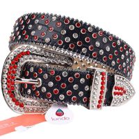 Wholesale Sundo New Hip Hop Men s Digner Stone Buckle Belt Black with Red Stone belts for Cowboy Cowgirl