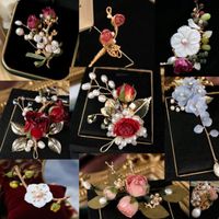 Wholesale Pins Brooches CSxjd Fashion Charm Jewelry Champagne Rose Dried Flowers Pearl Bouquet Brooch Wedding Bridesmaid Groomsmen Pin