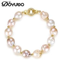 Wholesale Women s Gold Color Sterling Silver Baroque Pearl Bracelets Large MM Colorful Irregular Bangle Jewelry VD058 Link Chain