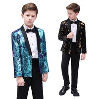 Wholesale Men s Suits Blazers Fashion Boy Sequined Suit Jacket Children Piano Costume Studio Model Catwalk Host Flower Top