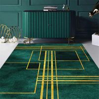 Wholesale Carpets Luxury Green Carpet With Golden Line Nordic Turquoise Large Modern Living Room Rug Washable Floor For Coffee Table