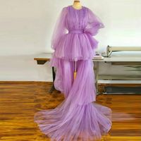 Wholesale Party Dresses Exquisite Prom O Neck See Through Bubble Sleeve High Waist Layered Puffy Tulle Short Front Long Back Event Ball Gown