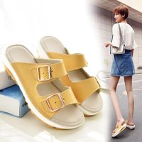 Wholesale Slippers Summer Candy Color Beach Slides Women Wedges Platform Shoes Cork Sandals Cozy Cow Leather Anti skid Thick Bottom Buckle