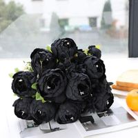 Wholesale Decorative Flowers Wreaths heads bunch Black Peony Bouquet Artificial Hydrangea Flower Diy Decor Props Rose Peonies Home Po We