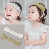 Wholesale Free DHL Baby Girls Tiaras Hair Accessories with Pearl Handmade Lace Bow Headband Hairbands For Newborn Girl Flower Crown Sweet Soft Children Kids Headwear